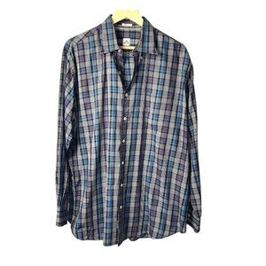 Peter Millar Black Plaid Long Sleeved Button Down Collared Shirt mens Size XL
